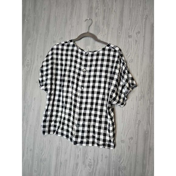 Madewell Black White Gingham Check Button Back Tie Front Blouse XL – Cottagecore - Picture 3 of 7